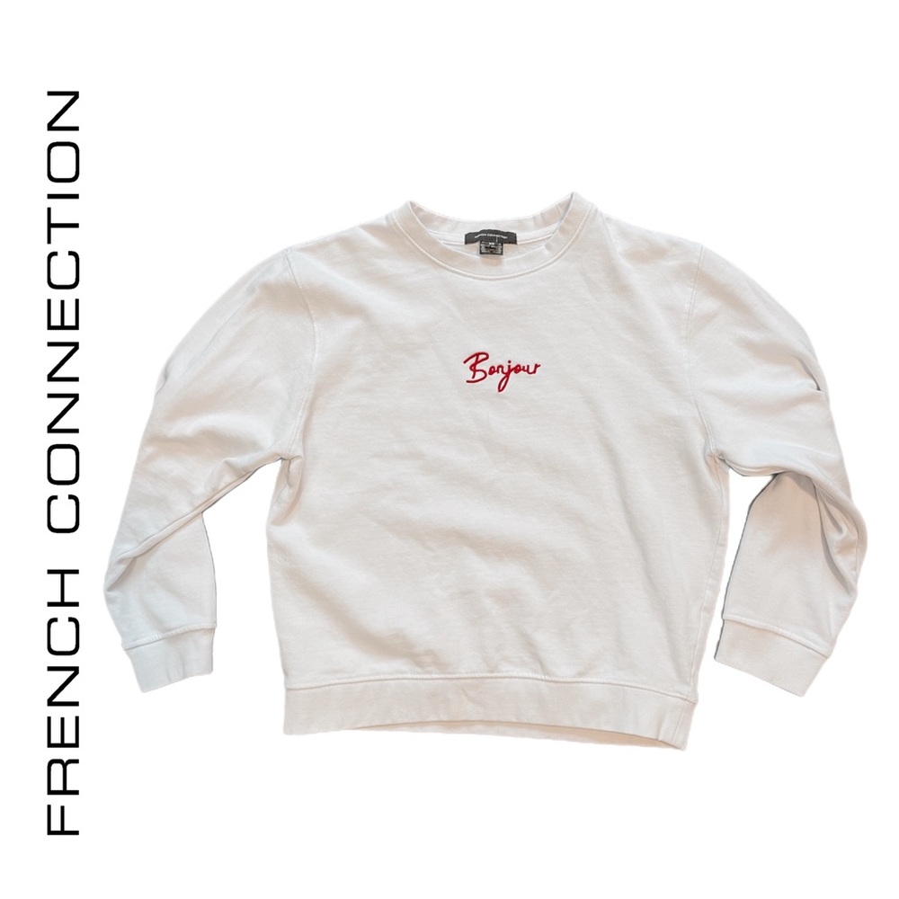French Connection Bonjour White statement sweater size XS